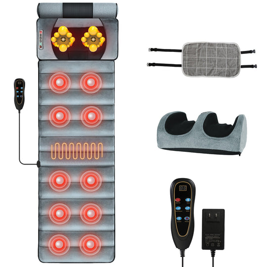 Full Body Electric Massage Mat Heating Vibration Massage Pad Cushion Back Massage Mattress Chair Pad with Neck Foot Massage Head Pillow and Cloth Lumb