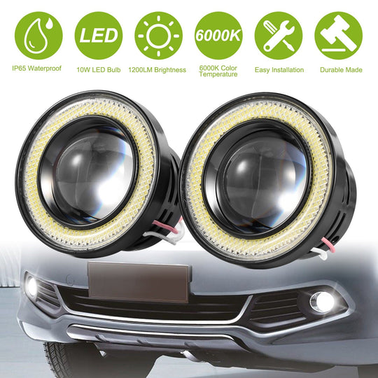 2 Pcs 2.5"Auto COB LED Fog Light 1200LM 6000k White IP65 Waterproof Halo Angel Eye Ring Bulb Lamp Driving DRL 12V