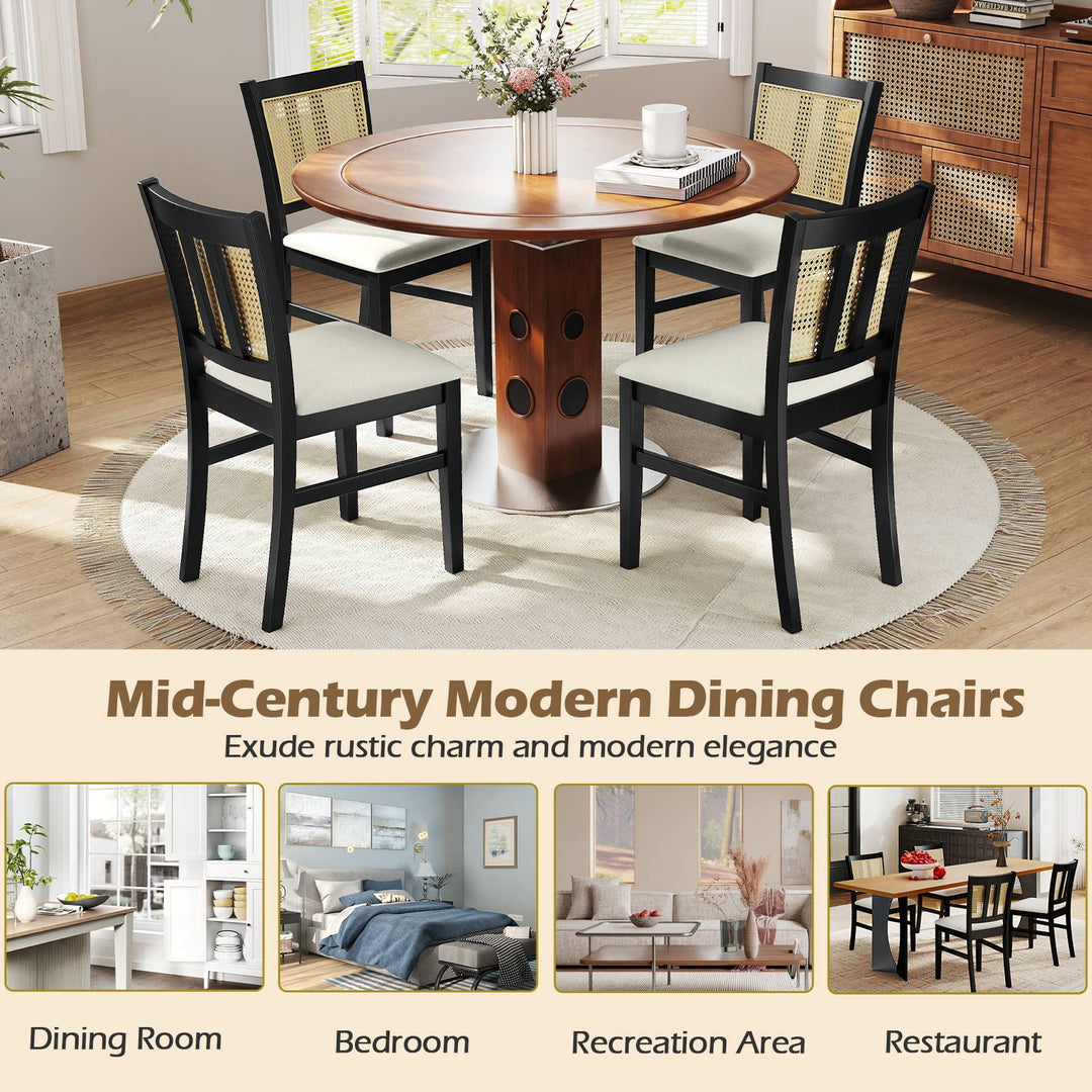 Farmhouse Rattan Dining Chair Set of 2 with Rubber Wood Legs and Cane Back-Beige