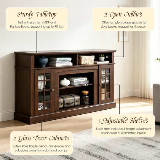 58" TV Stand with Glass Door Cabinets for TVs up to 65"