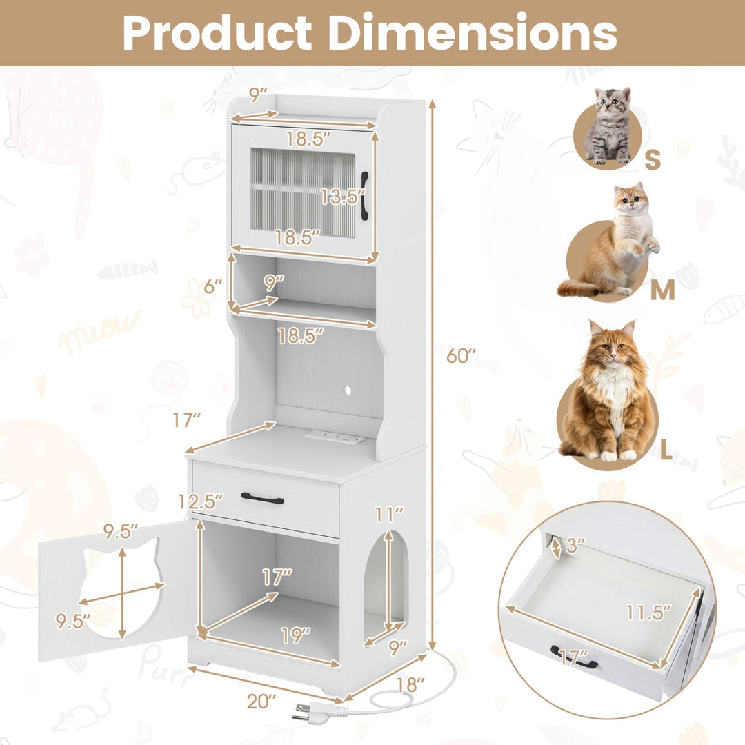 Cat Litter Box Enclosure with LED Light & Charging Station