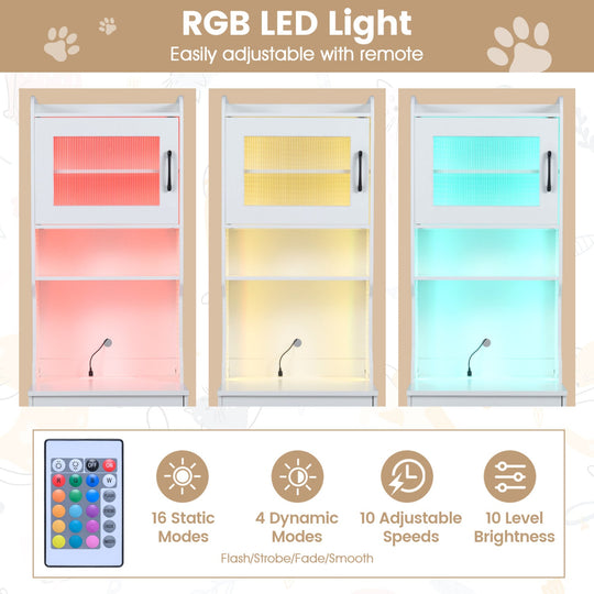 Cat Litter Box Enclosure with LED Light & Charging Station
