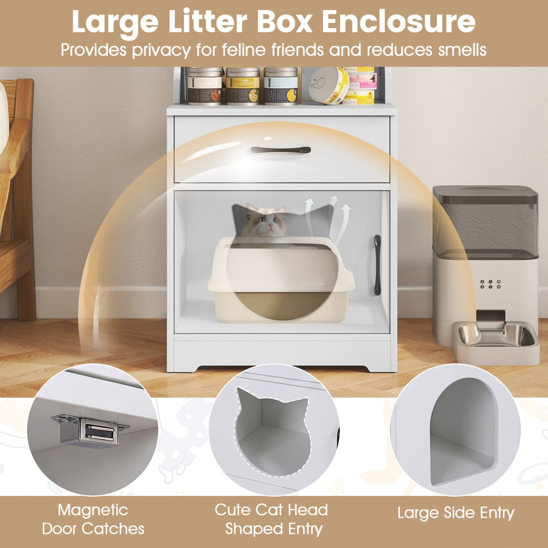 Cat Litter Box Enclosure with LED Light & Charging Station