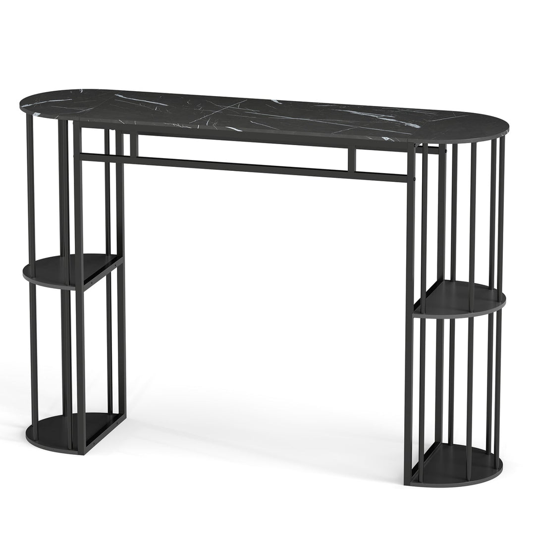 60 Inch Long Bar Table Narrow with Faux Marble Tabletop and Storage Shelves