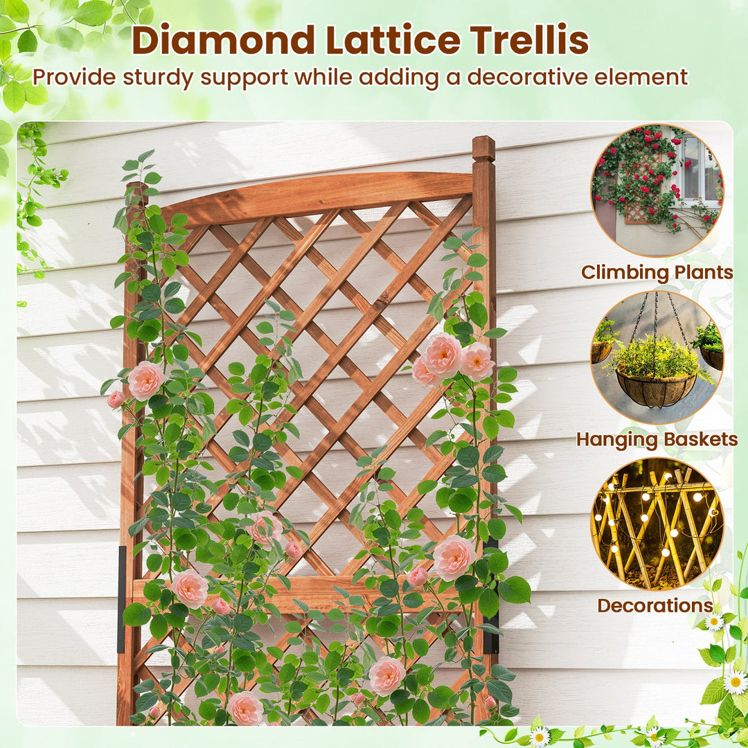 60 Inch Tall Raised Garden Bed with Diamond Lattice Trellis and Drainage Holes