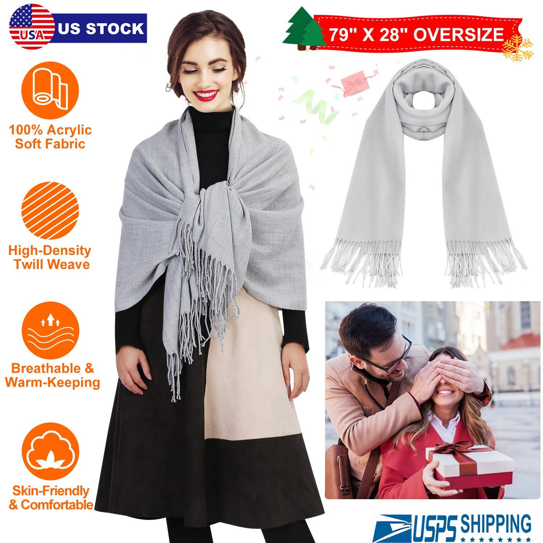 Mens Womens Oversize Cashmere Wool Shawl Wraps Blanket Winter Solid Scarf Soft Pashmina 79" X 28"