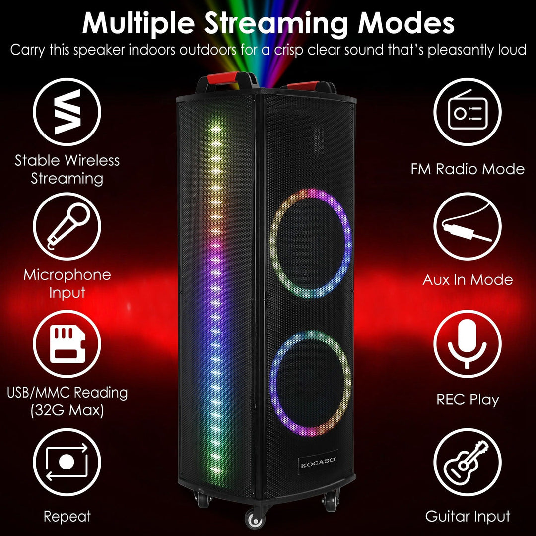 Portable Wireless Party Speaker Colorful Lights DJ PA System with TWS Function FM Radio USB MMC Card Reading Aux In Guitar Input Recording Function Mi