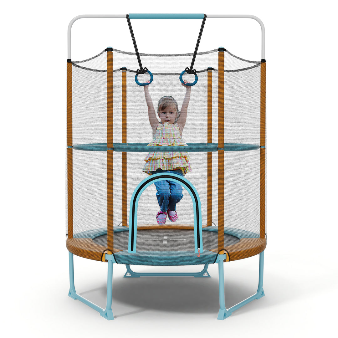 60 Inch Trampoline with Gymnastic Bar and Rings for Kids-Orange