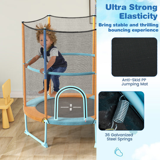 60 Inch Trampoline with Gymnastic Bar and Rings for Kids-Orange