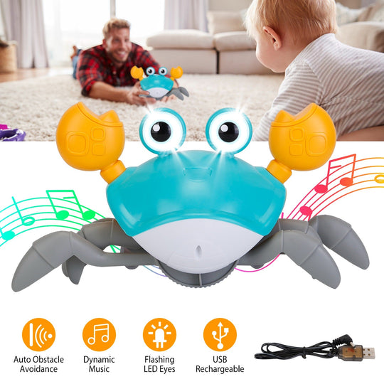 Crawling Crab Baby Toy with Music and LED Light for Kid Interactive Learning Toy Automatically Avoid Obstacles Walking Dancing Toy