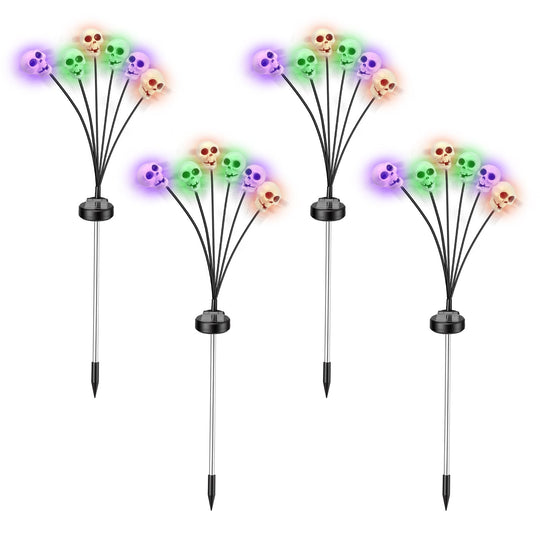 Solar Skull Lights Outdoor Halloween Decorations 4 Pack