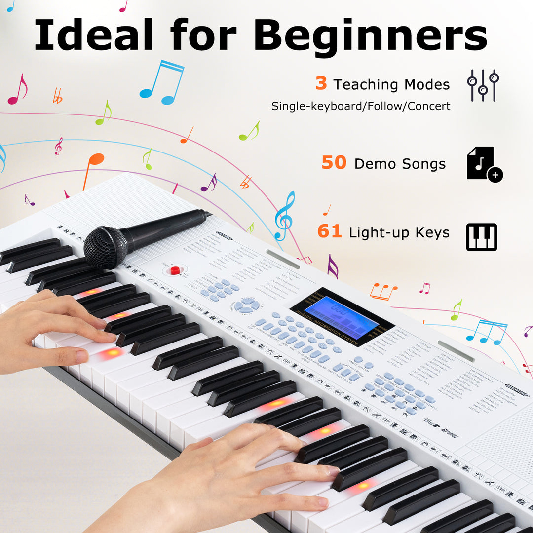 61-Key Electric Piano Keyboard for Beginner-White