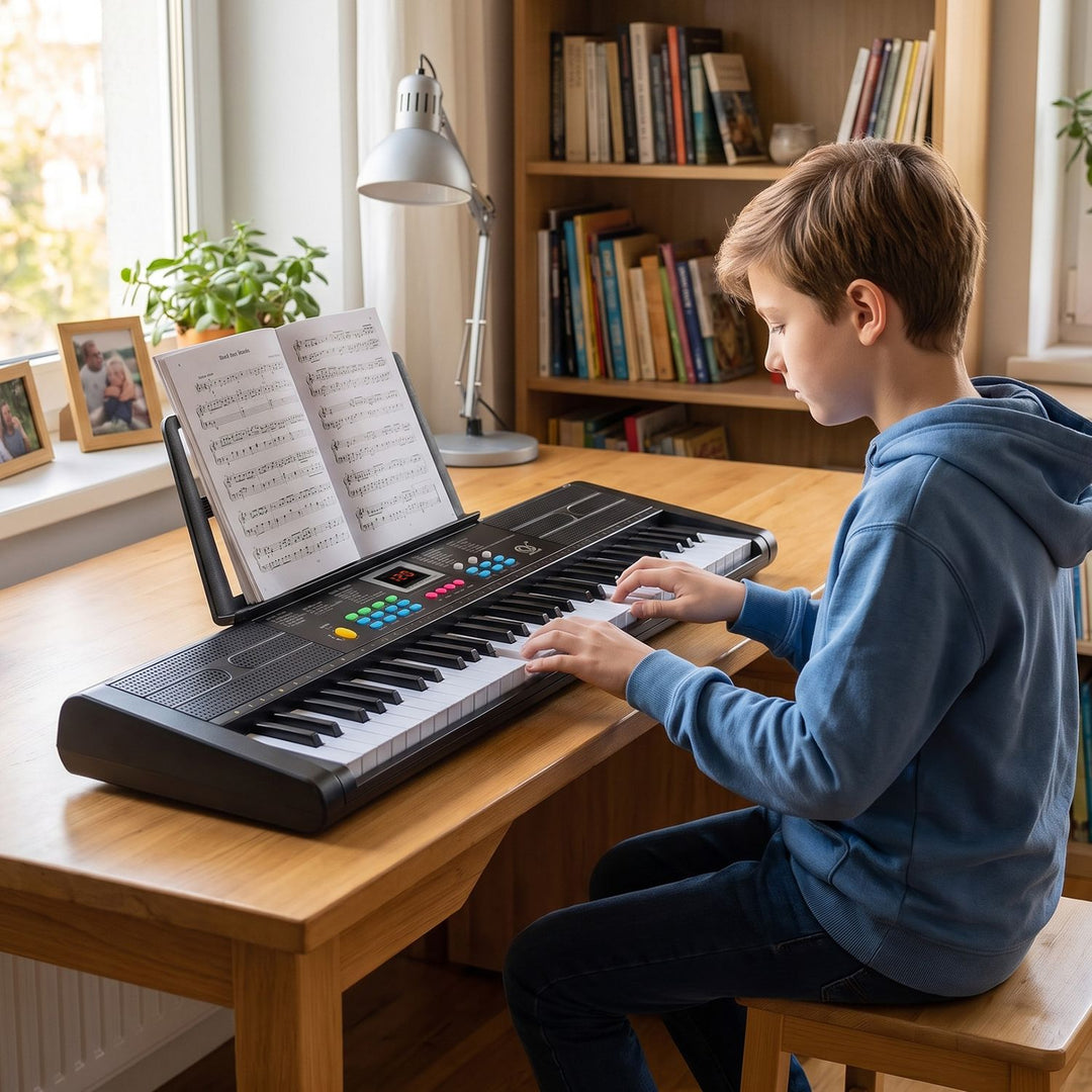 61 Keys Kids Piano Keyboard with Microphone and Music Stand-Black