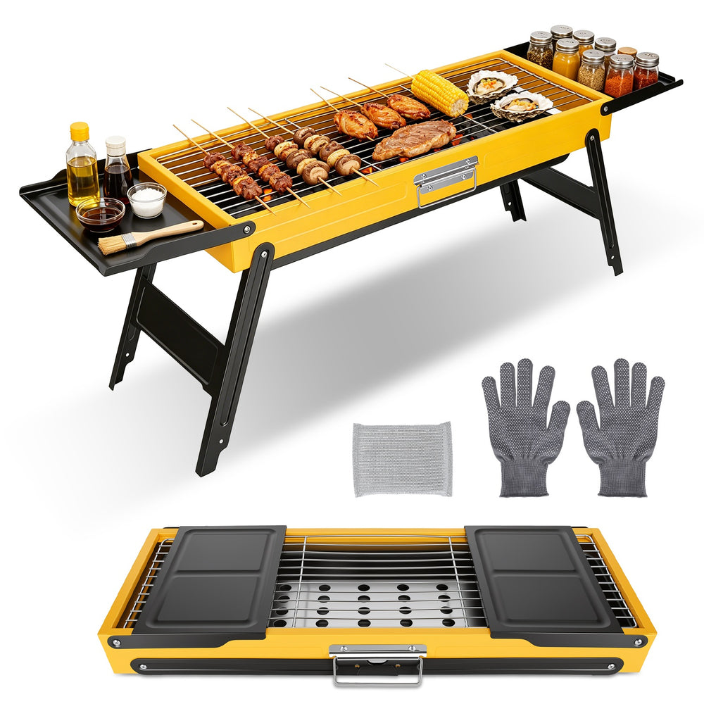 Portable Folding Charcoal Grill with Side Shelves