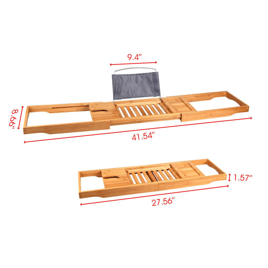 Bathtub Caddy Tray Crafted Bamboo Bath Tray Table Extendable Reading Rack Tablet Phone Holder Wine Glass Holder Shelf Desk Bathroom Spa