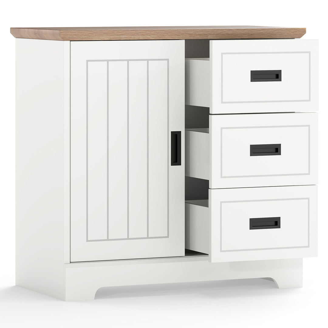 Farmhouse Sideboard Buffet Cabinet Kitchen Pantry with Sliding Doors-White