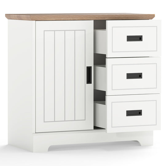Farmhouse Sideboard Buffet Cabinet Kitchen Pantry with Sliding Doors-White
