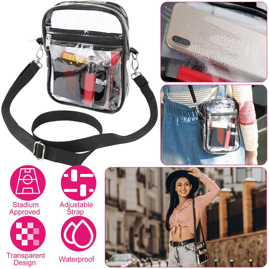 Clear Crossbody Bag Stadium Approved Clear Purse Transparent Small Shoulder Bag See Through Zip Pouch Tote Bag Handbag 44OZ w/ Adjustable Strap