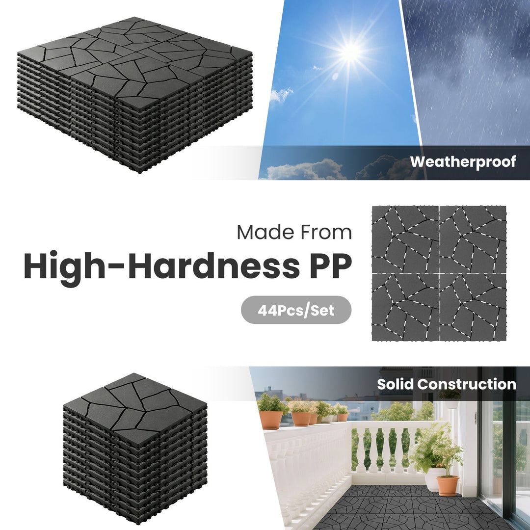 Interlocking Patio Deck Tiles 12 Inch Stone Pattern 44-Piece Set