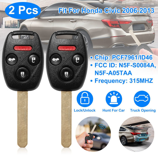 2Pcs Fit For Honda Civic 2006-2013 Remote Keyless Entry Shell Button Car Key _x000B__x000B_Fob Uncut Key Cover Case N5F-S0084A N5F-A05TAA