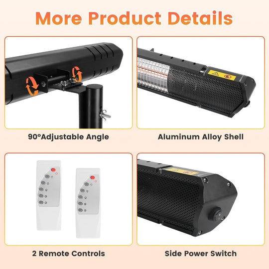 1500W Infrared Patio Heater with Stand, 3 Heat Levels & Remote