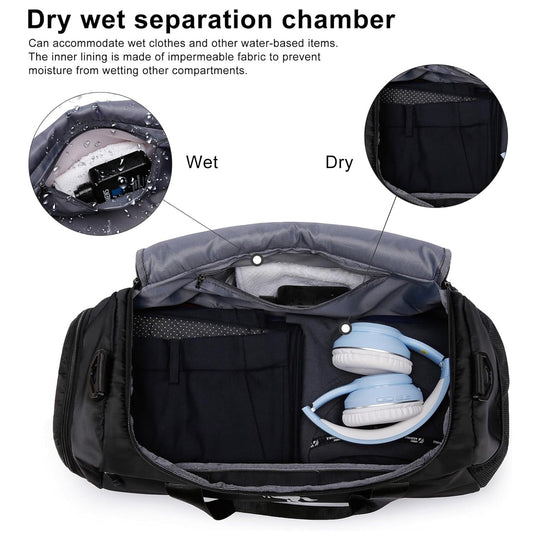Gym Duffle Bag with Shoe Compartment & Wet Pocket 37L