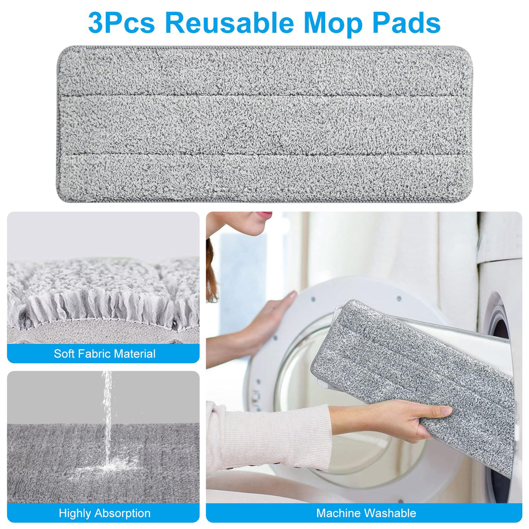 Mop Bucket with Wringer Set Flat Floor Mop Clean and Dry Separate Bucket 3 Replaceable Pads Hands Free Home Floor Cleaning Mop Reusable Washable Mop P