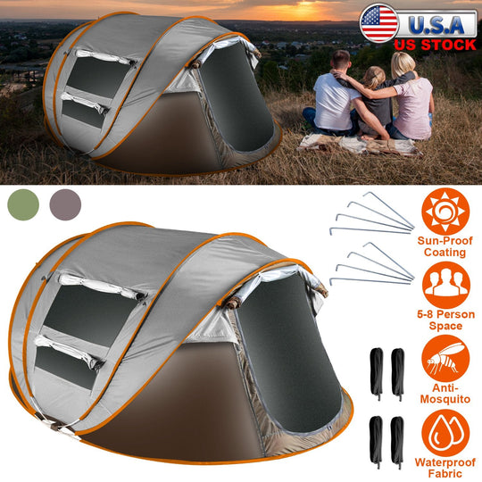 5-8 Person Pop Up Tent Automatic Setup Camping Tent Waterproof InstantÊSetup Tent with 4 Mosquito Net Windows Carrying Bag for Hiking Climbing Adventu