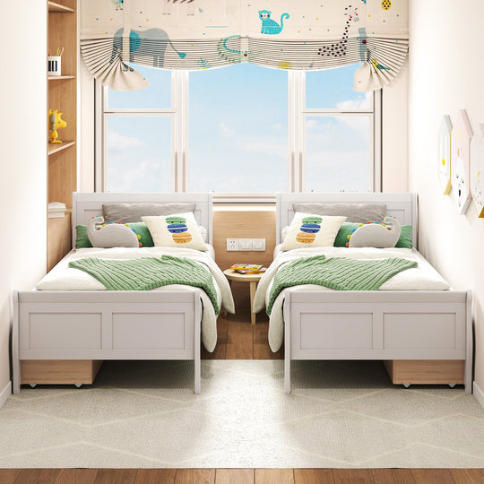 Twin Size Sleigh Bed with 2 Storage Drawers Wood Platform Bed Frame