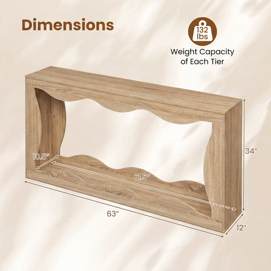 63 Inch Console Table 2-Tier Narrow Entryway Table with Wavy Edge Storage Shelf