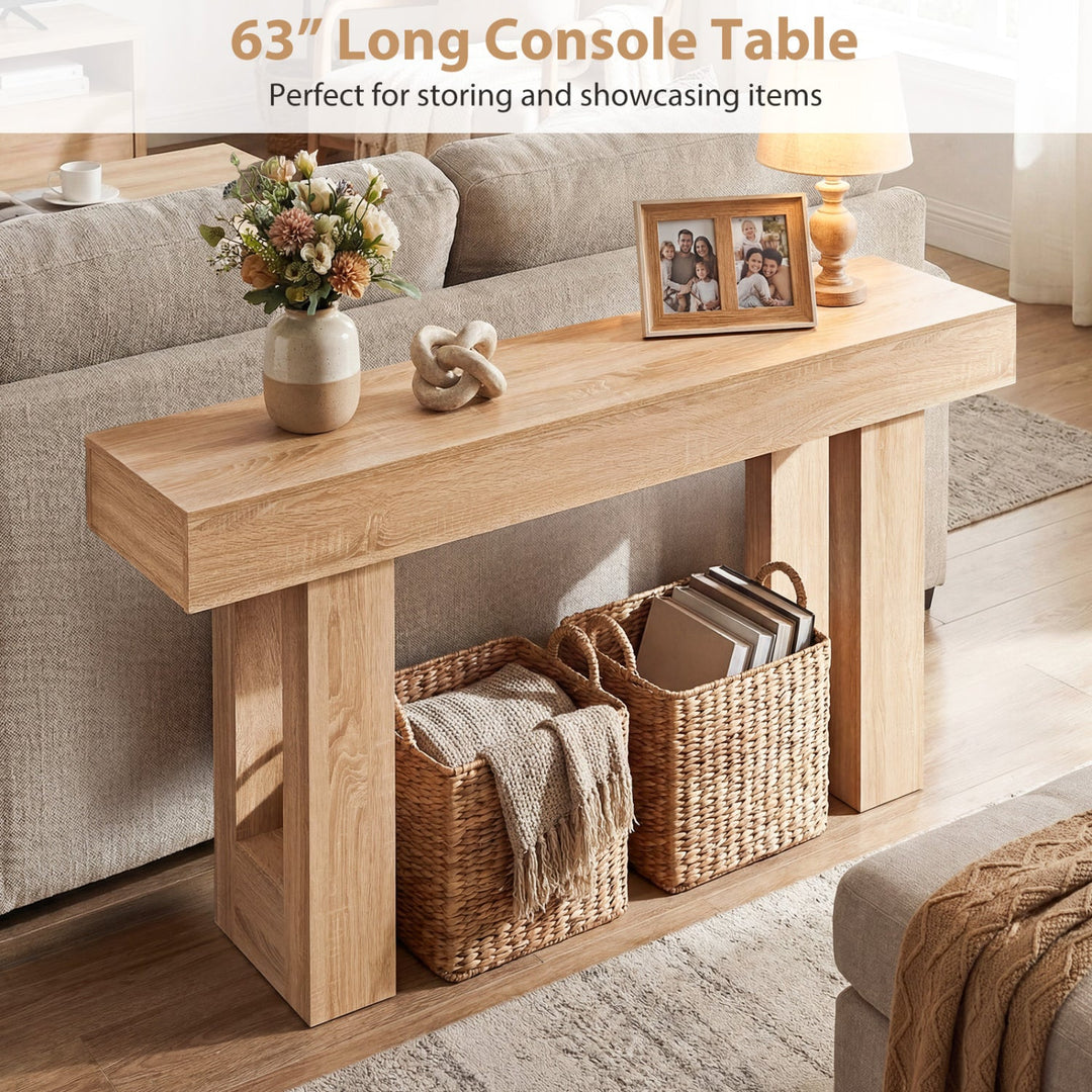 63 Inches Long Console Table Farmhouse Entryway Table with Storage