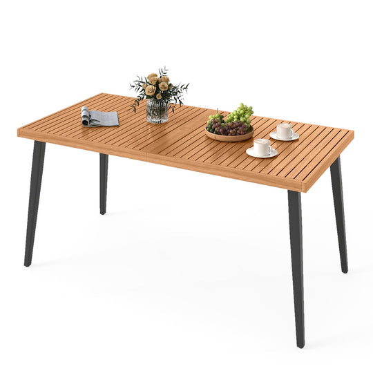 63 Inches Outdoor Indoor Dining Table with 1.97 Inches Umbrella Hole and Metal Legs