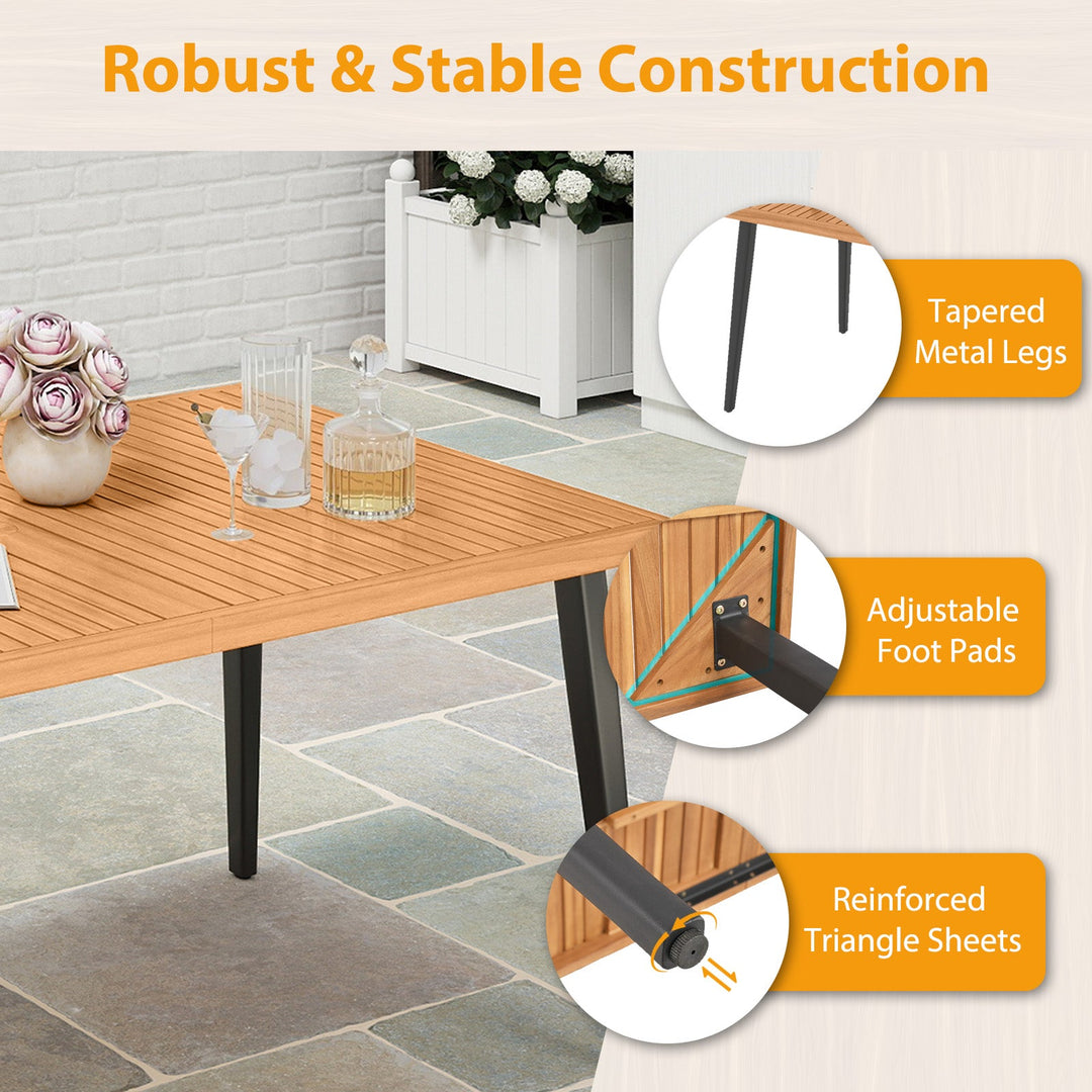 63 Inches Outdoor Indoor Dining Table with 1.97 Inches Umbrella Hole and Metal Legs