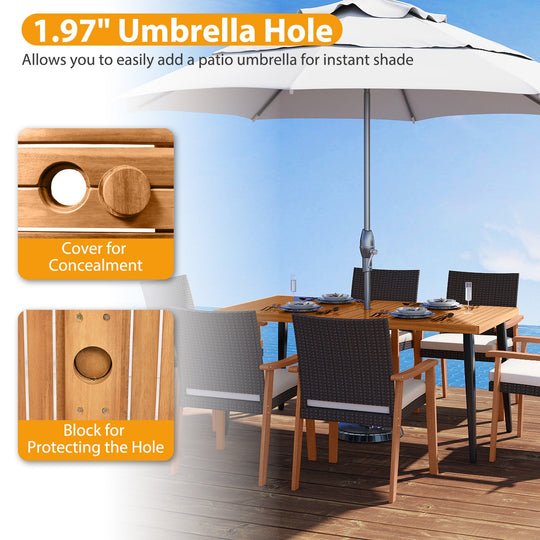 63 Inches Outdoor Indoor Dining Table with 1.97 Inches Umbrella Hole and Metal Legs