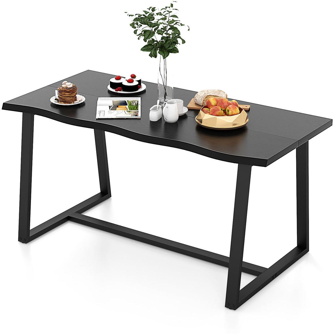 63" Large Dining Table with Wavy Edge and Heavy-duty Metal Frame