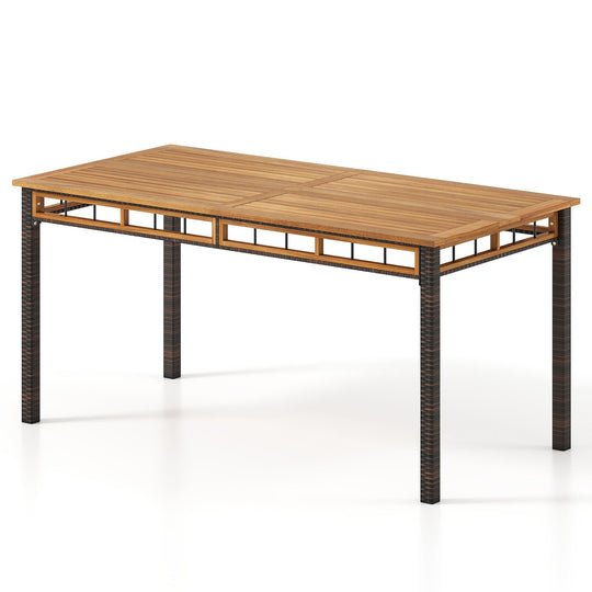 63" Outdoor Dining Table with Acacia Wood Slatted Tabletop