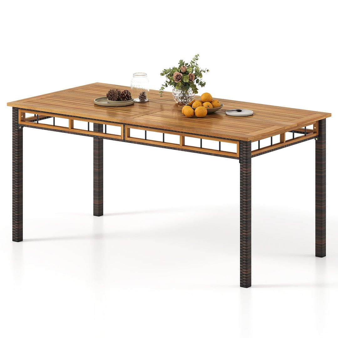 63" Outdoor Dining Table with Acacia Wood Slatted Tabletop