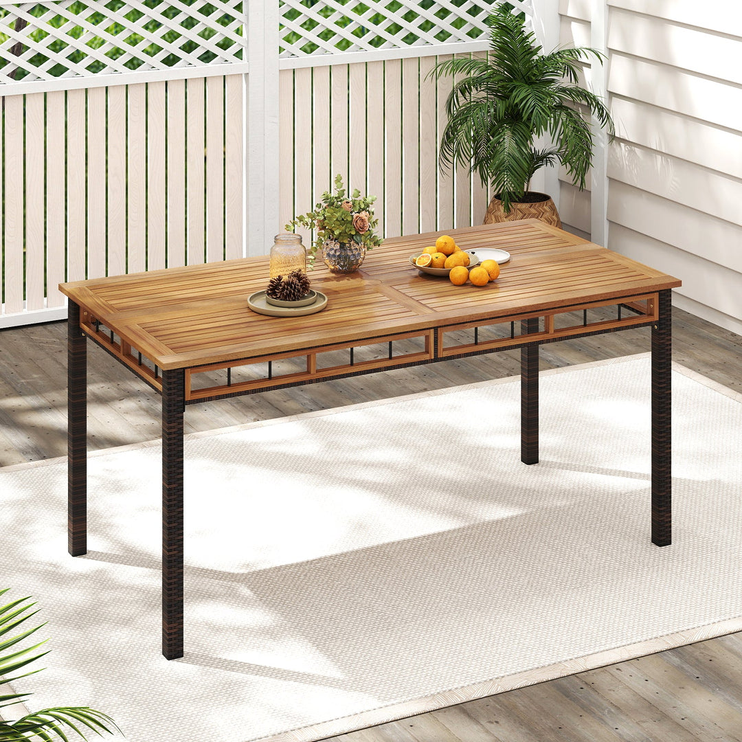 63" Outdoor Dining Table with Acacia Wood Slatted Tabletop
