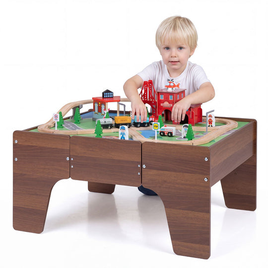 63 Piece Kids Train Table with Storage Drawer and Reversible Tabletop