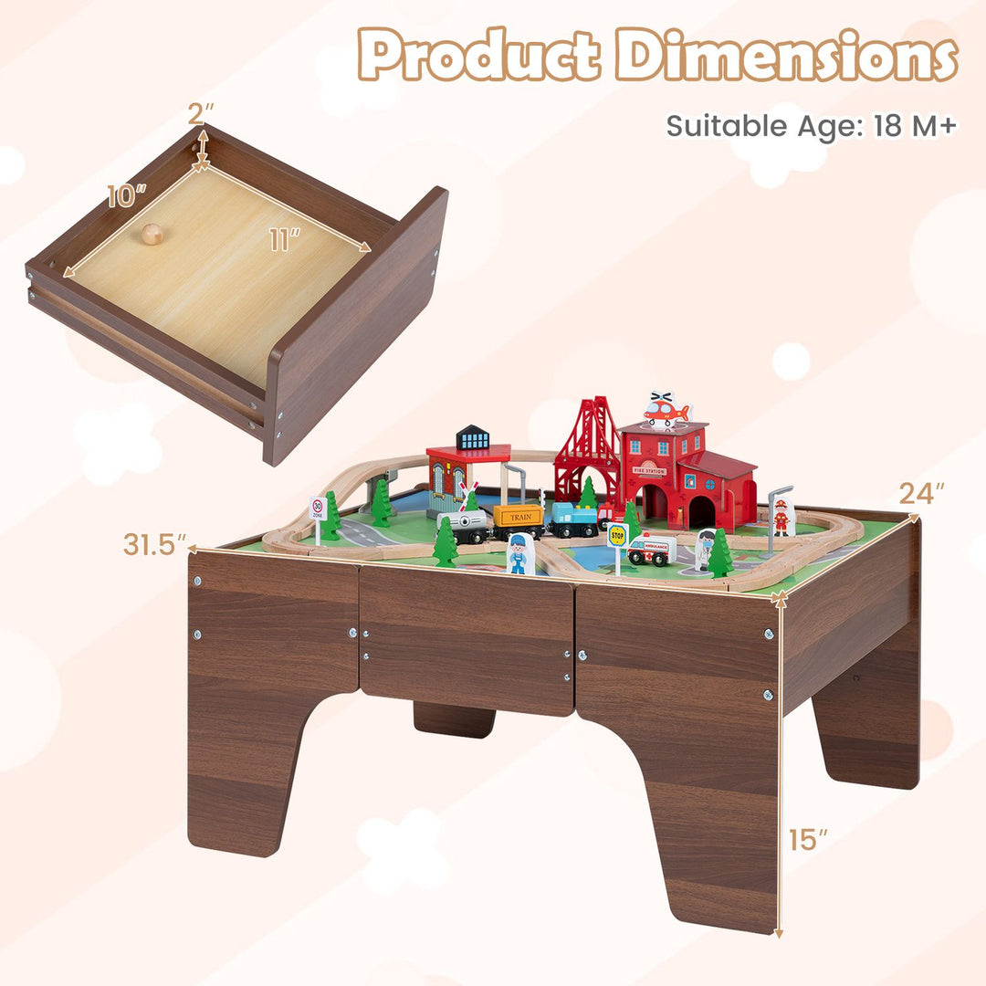 63 Piece Kids Train Table with Storage Drawer and Reversible Tabletop