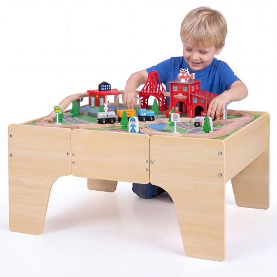 63 Piece Kids Train Table with Storage Drawer and Reversible Tabletop