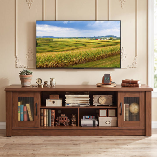 63" Farmhouse TV Stand for 70" TVs with Fluted Doors