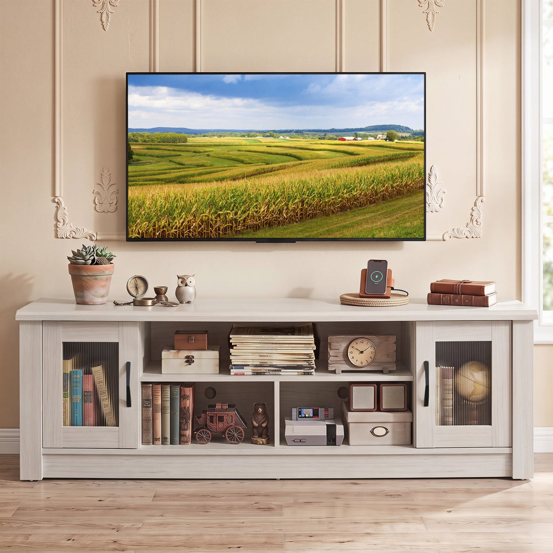 63" Farmhouse TV Stand for 70" TVs with Fluted Doors