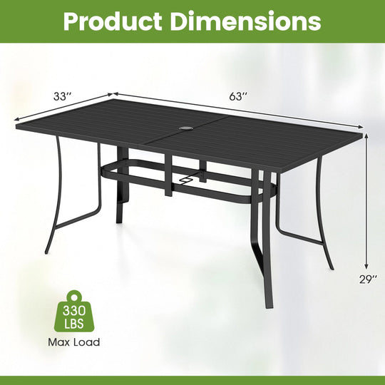 63" x 33" Rectangle Metal Patio Dining Table for 6