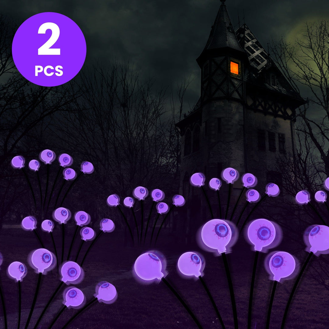 2Packs Solar Scary Eyeballs Lights Outdoor Halloween Decoration Swaying Light Halloween Path Lights Ornaments with Total 12LED IP65 Waterproof for Yar