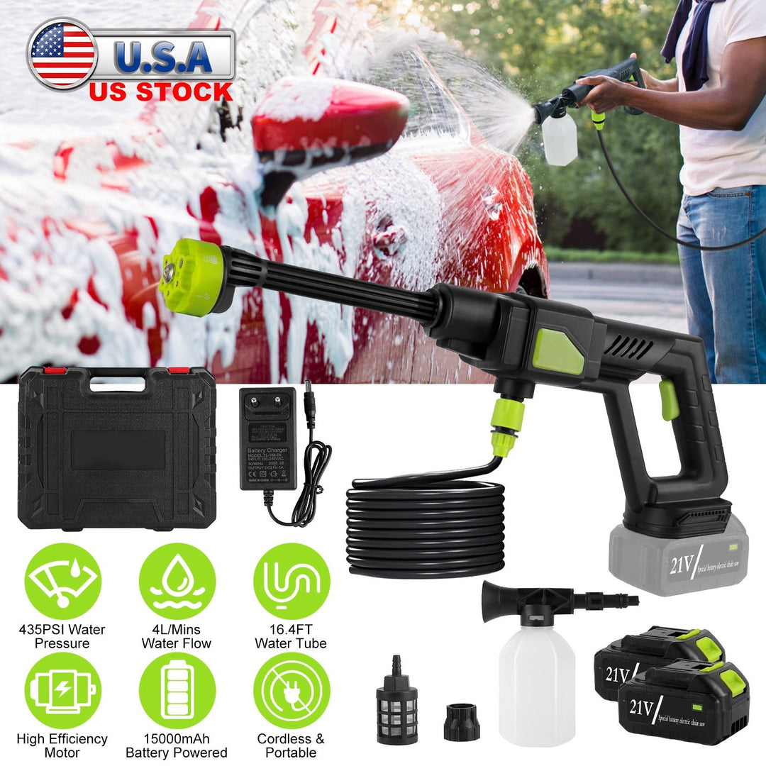 Cordless Pressure Washer Portable Electric Power Washer High Pressure Water Sprayer 435PSI Car Washer Cleaner with 6-in-1 Nozzle Foam Bottle Filter 15