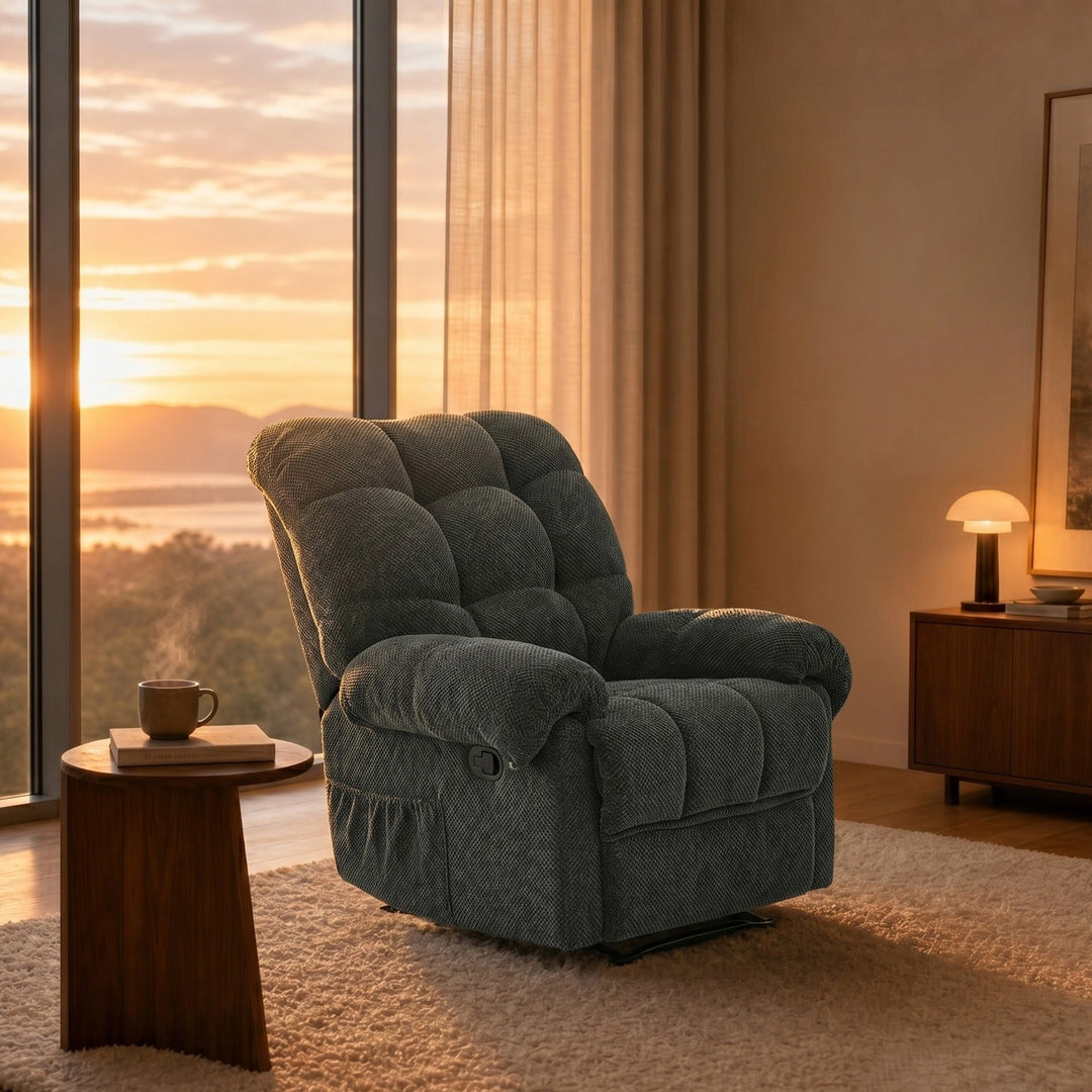Overstuffed Recliner Chair with Adjustable Backrest & Footrest