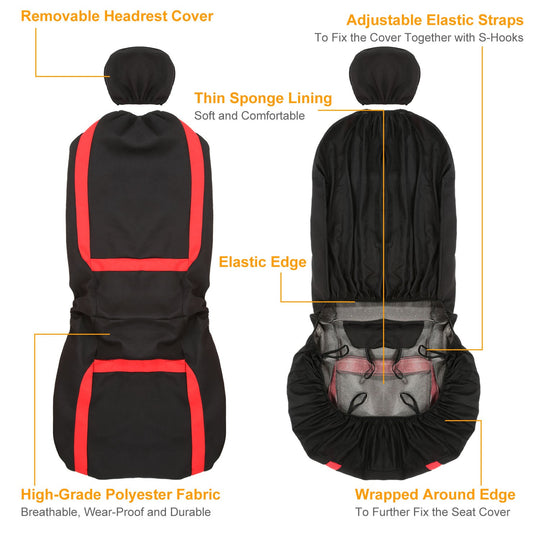 9Pcs Full Set Car Seat Covers For Auto Truck SUV Universal Front Rear Car Seats Headrest Protectors Split Bench Compatible