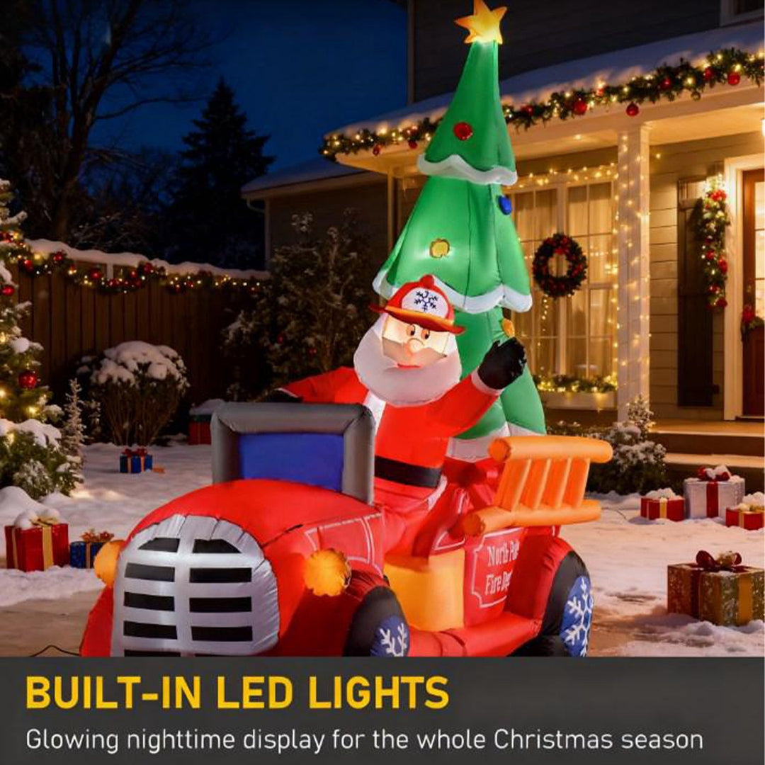 7.5FT Inflatable Santa Truck with LED Christmas Tree Decoration