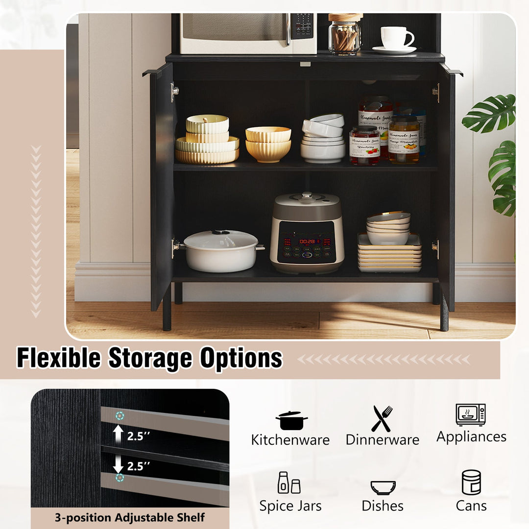 64.5 Inches Tall Kitchen Pantry Cabinet with Charging Station and Wine Glass Rack